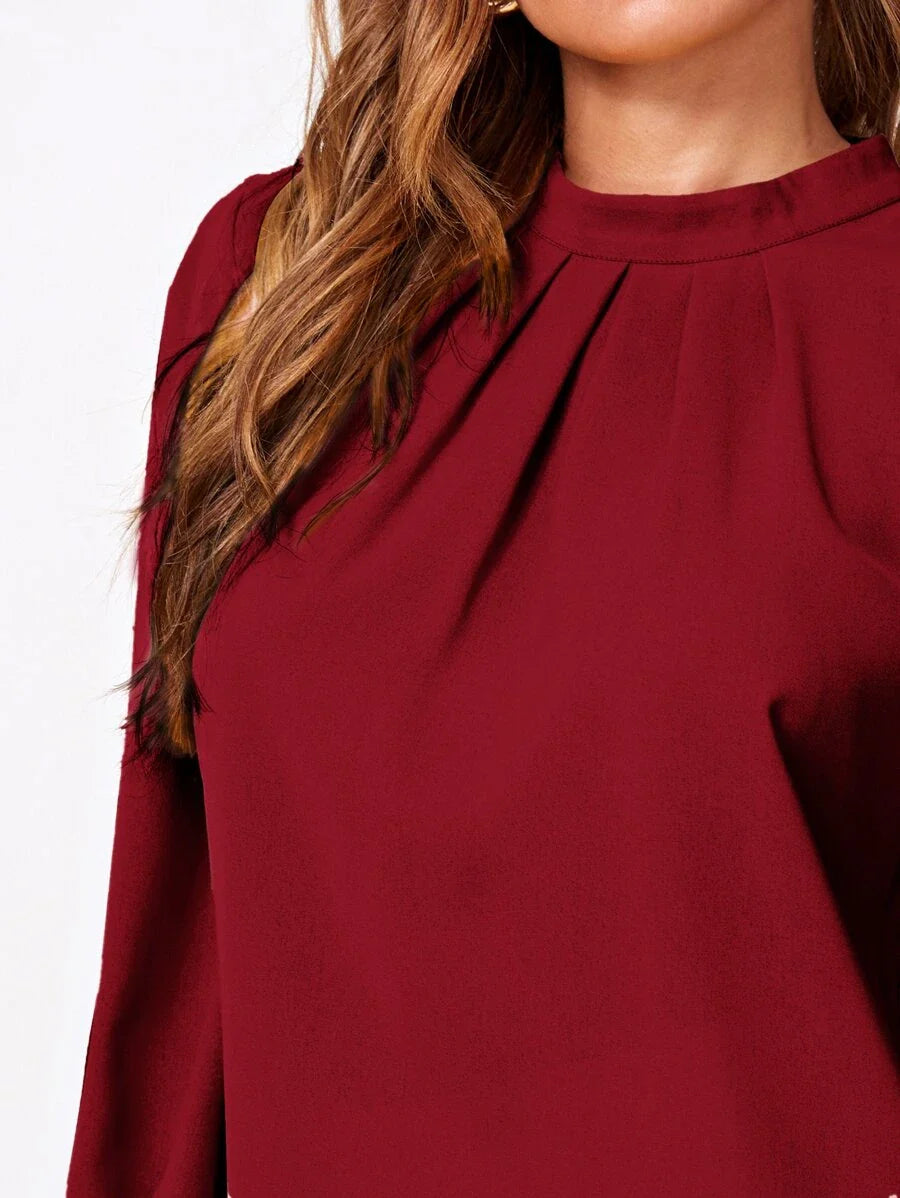 Blusa Feminina Franzida Manga Comprida Elegante