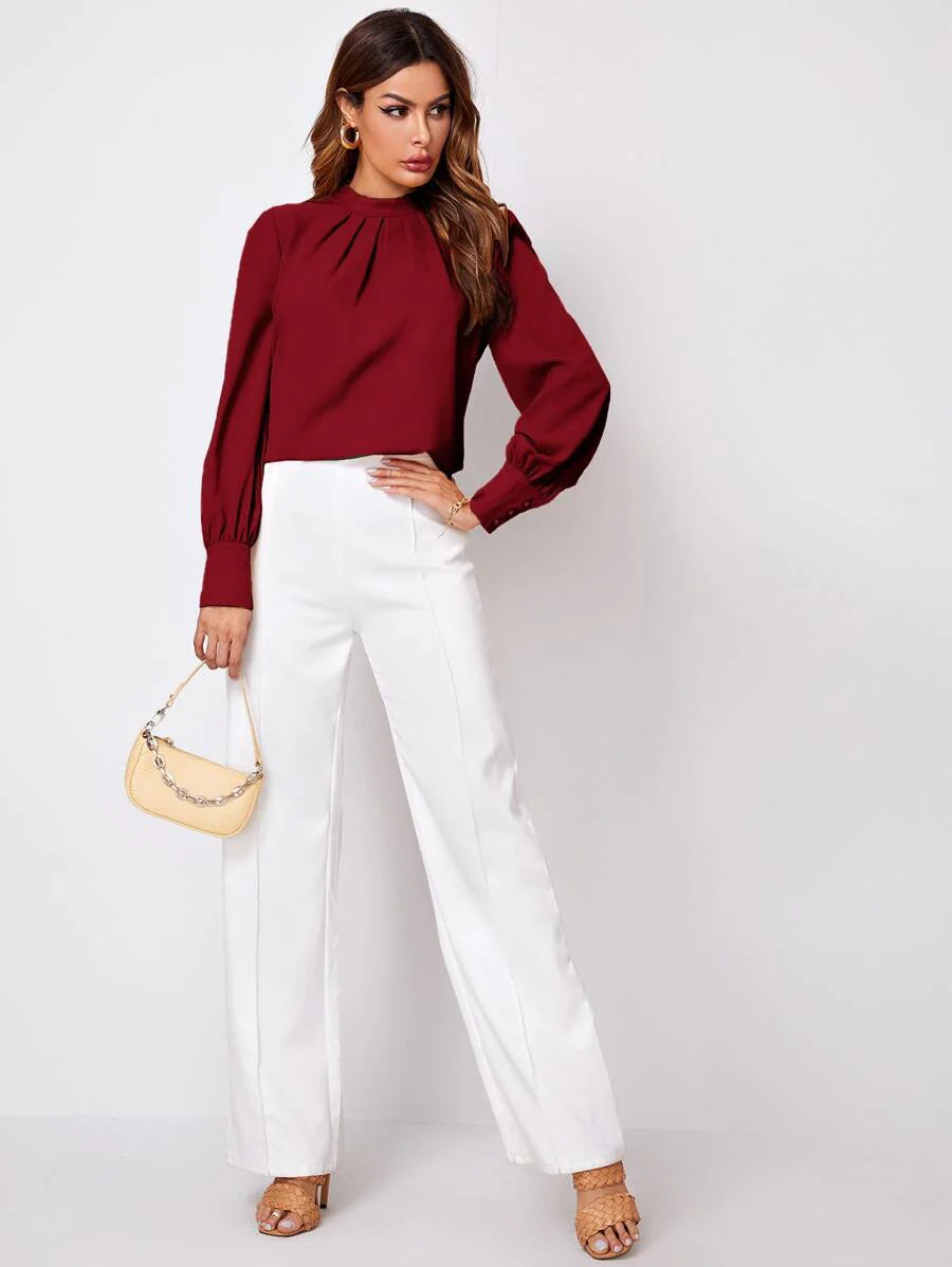 Blusa Feminina Franzida Manga Comprida Elegante