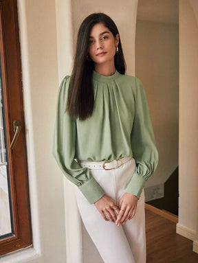 Blusa Feminina Franzida Manga Comprida Elegante