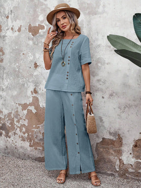 Conjunto Feminino Soltinho de Algodão Calça e Blusa