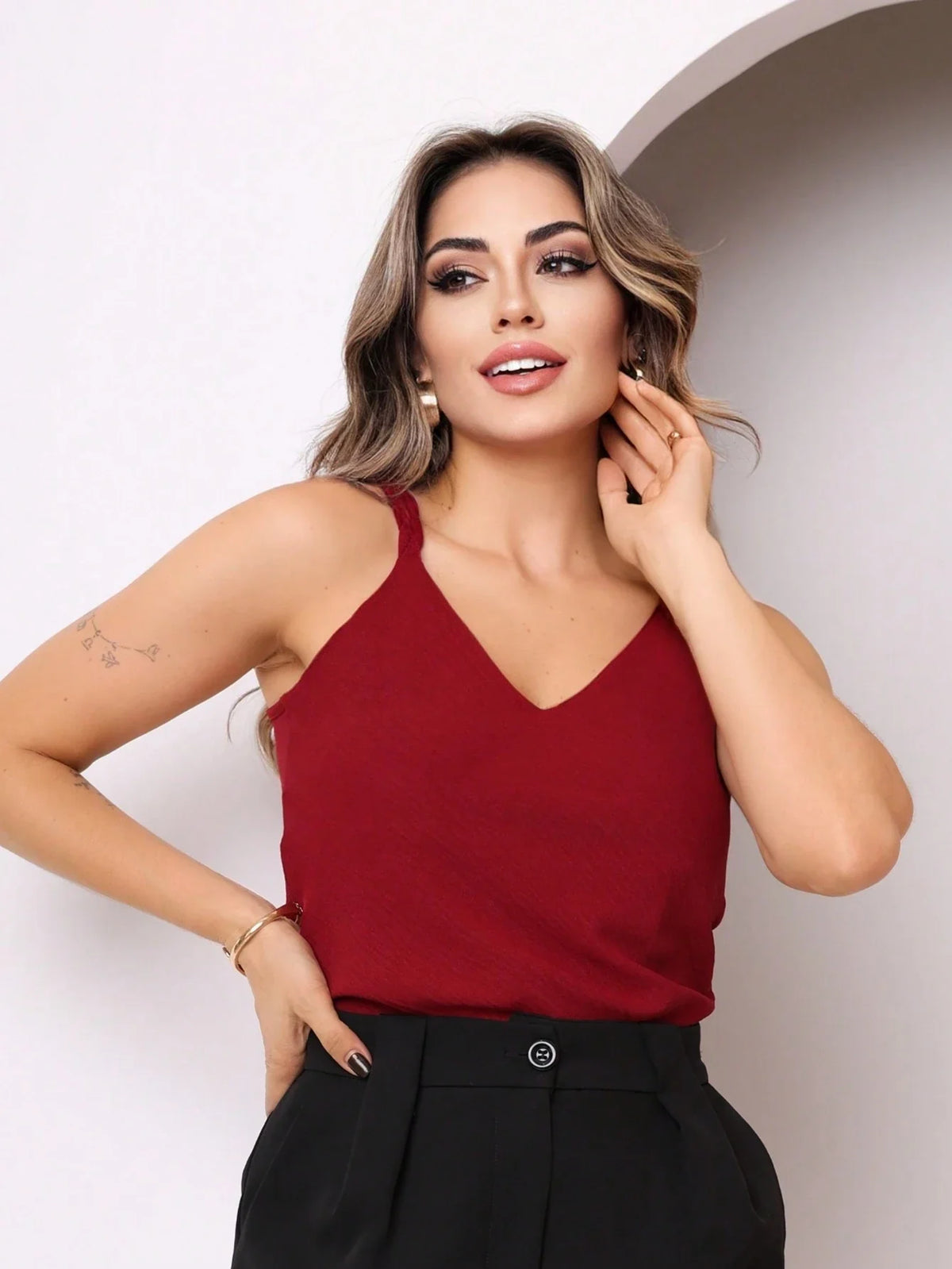 Blusa Regata Feminina Tecido Crepe