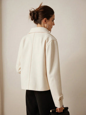 Casaco Lã Batida Feminino Curto com Bolso