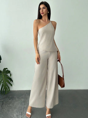Conjunto Alfaiataria Feminino Blusa Assimétrica e Calça Pantalona